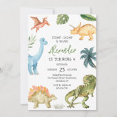 Dinosaur Stamp Kauw Brul Verjaardagsfeestje Kaart (Voorkant)