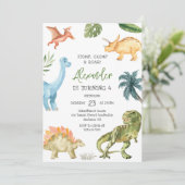 Dinosaur Stamp Kauw Brul Verjaardagsfeestje Kaart (Staand voorkant)