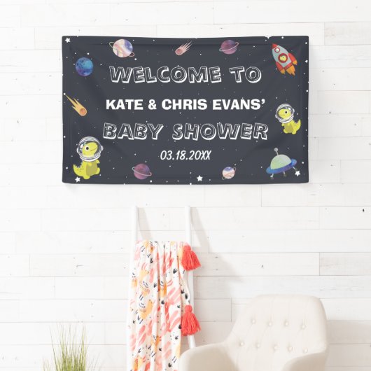 Dinosaur Star Planet Galaxy Baby shower Backdrop Spandoek (Insitu)