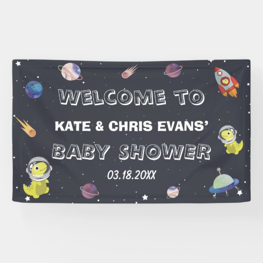 Dinosaur Star Planet Galaxy Baby shower Backdrop Spandoek (Horizontaal)