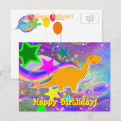 Dinosaur Stars & Swirls Happy Birthday Briefkaart (Voorkant / Achterkant)