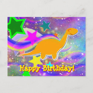 Dinosaur Stars & Swirls Happy Birthday Briefkaart