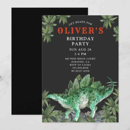 Dinosaur Stegosaurus Kind Birthday Uitnodiging (Voorkant / Achterkant)