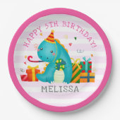 Dinosaur Stomp Chomp and roar Birthday Girl Papieren Bordje (Voorkant)