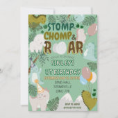 Dinosaur stomp chomp and roar birthday invitation  (Voorkant)