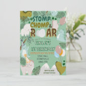 Dinosaur stomp chomp and roar birthday invitation  (Staand voorkant)