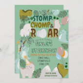 Dinosaur stomp chomp and roar birthday invitation  (Voorkant / Achterkant)