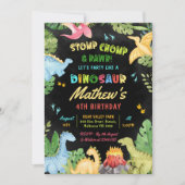 Dinosaur Stomp Chomp en Rawr T-Rex verjaardagsfees Kaart (Voorkant)