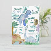 Dinosaur Stomp Chomp en Roar Boy Verjaardag Kaart (Staand voorkant)