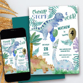 Dinosaur Stomp Chomp en Roar Boy Verjaardag Kaart