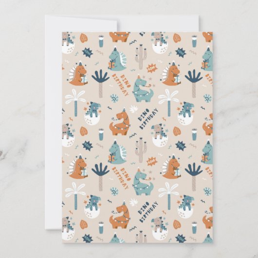 Dinosaur Stomp Chomp en Roar Eerste Verjaardag Kaart (Achterkant)