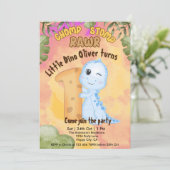 Dinosaur Stomp Chomp Rawr 1e verjaardagsfeestje Kaart (Staand voorkant)