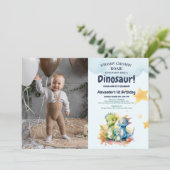 Dinosaur Stomp Chomp Rawr 1st Birthday Party Boy Kaart (Staand voorkant)