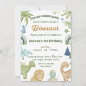 Dinosaur Stomp Chomp Rawr 1st Birthday Party Boy Kaart (Voorkant)