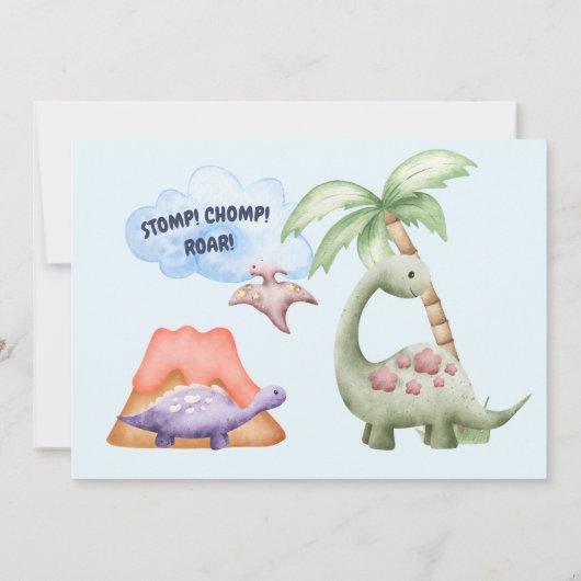 Dinosaur Stomp Chomp Rawr 1st Birthday Party Boy Kaart (Achterkant)