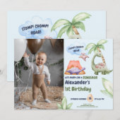 Dinosaur Stomp Chomp Rawr 1st Birthday Party Boy Kaart (Voorkant / Achterkant)