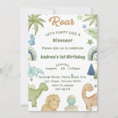 Dinosaur Stomp Chomp Rawr 1st Birthday Party Boy Kaart (Voorkant)