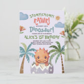 Dinosaur Stomp Chomp Rawr 1st Birthday Party Boy Kaart (Staand voorkant)