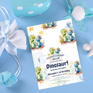 Dinosaur Stomp Chomp Rawr 1st Birthday Party Boy Kaart