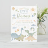 Dinosaur Stomp Chomp Rawr 1st Birthday Party Boy Kaart (Staand voorkant)