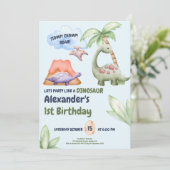 Dinosaur Stomp Chomp Rawr 1st Birthday Party Boy Kaart (Staand voorkant)
