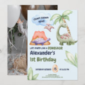 Dinosaur Stomp Chomp Rawr 1st Birthday Party Boy Kaart (Voorkant / Achterkant)