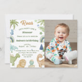 Dinosaur Stomp Chomp Rawr 1st Birthday Party Boy Kaart (Voorkant)