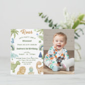 Dinosaur Stomp Chomp Rawr 1st Birthday Party Boy Kaart (Staand voorkant)