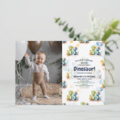 Dinosaur Stomp Chomp Rawr 1st Birthday Party Boy Kaart (Staand voorkant)