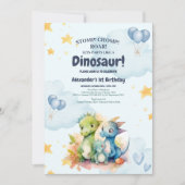 Dinosaur Stomp Chomp Rawr 1st Birthday Party Boy Kaart (Voorkant)