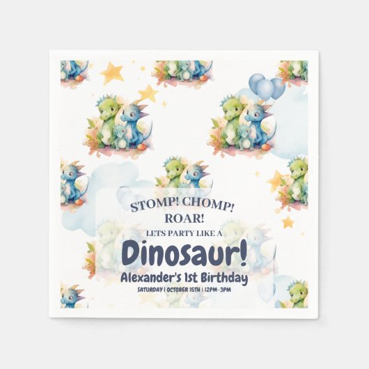 Dinosaur Stomp Chomp Rawr 1st Birthday Party Boy Servet (Voorkant)