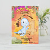Dinosaur Stomp Chomp Rawr 4e verjaardagsfeestje Kaart (Staand voorkant)