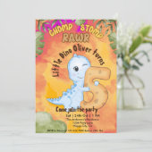 Dinosaur Stomp Chomp Rawr 5e verjaardagsfeestje Kaart (Staand voorkant)