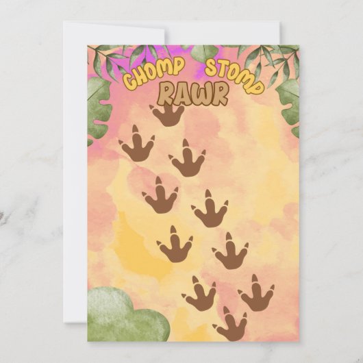 Dinosaur Stomp Chomp Rawr 5e verjaardagsfeestje Kaart (Achterkant)