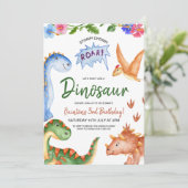 Dinosaur Stomp Chomp Rawr Verjaardagsfeest Kaart (Staand voorkant)