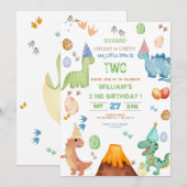 Dinosaur Stomp Chomp Rawr Verjaardagsfeestje Jonge Kaart (Voorkant / Achterkant)