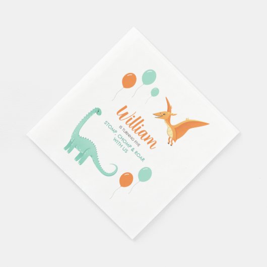 Dinosaur Stomp Chomp Rawr Verjaardagsfeestje Jonge Servet (Hoek)