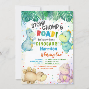 Dinosaur Stomp Chomp & Roar! 1e verjaardag jongen Kaart