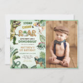 Dinosaur Stomp Chomp Roar 1st Birthday Party Photo Kaart (Voorkant)