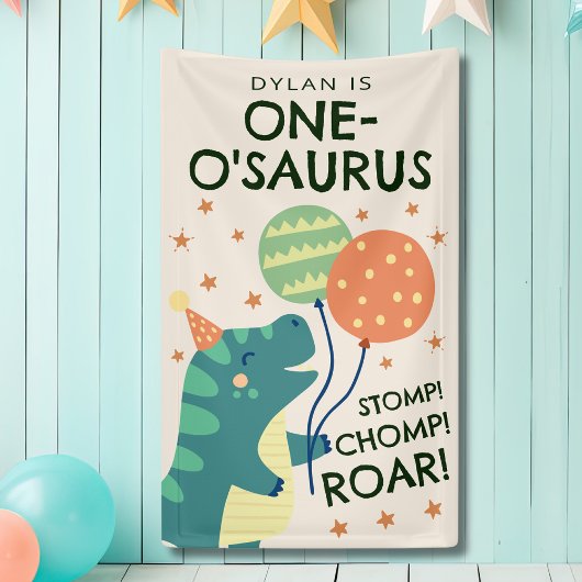 Dinosaur Stomp Chomp Roar 1st Birthday Spandoek