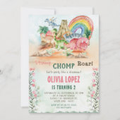 Dinosaur Stomp Chomp Roar 2e Verjaardagsfeestje Me Kaart (Voorkant)