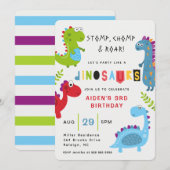 Dinosaur Stomp Chomp Roar Kids Verjaardag Uitnodig Kaart (Voorkant / Achterkant)