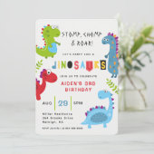 Dinosaur Stomp Chomp Roar Kids Verjaardag Uitnodig Kaart (Staand voorkant)