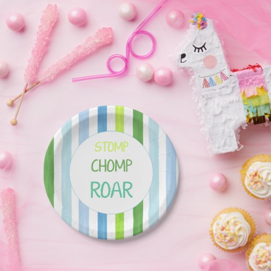 Dinosaur stomp chomp roar papieren bordje (Feest)