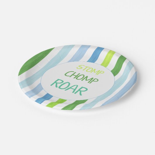 Dinosaur stomp chomp roar papieren bordje (Gekanteld)