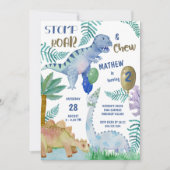 Dinosaur Stomp Roar en Chew Boys Verjaardagsfeest Kaart (Voorkant)