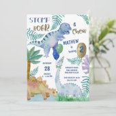 Dinosaur Stomp Roar en Chew Boys Verjaardagsfeest Kaart (Staand voorkant)