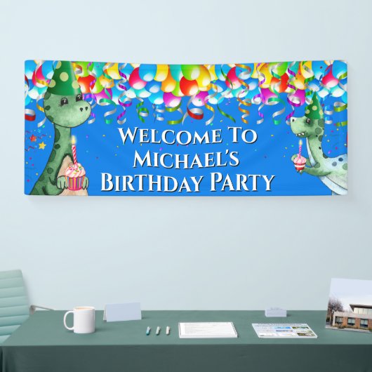 Dinosaur stroomlijnt ballonnen helder kleurige jon spandoek (Beurs)