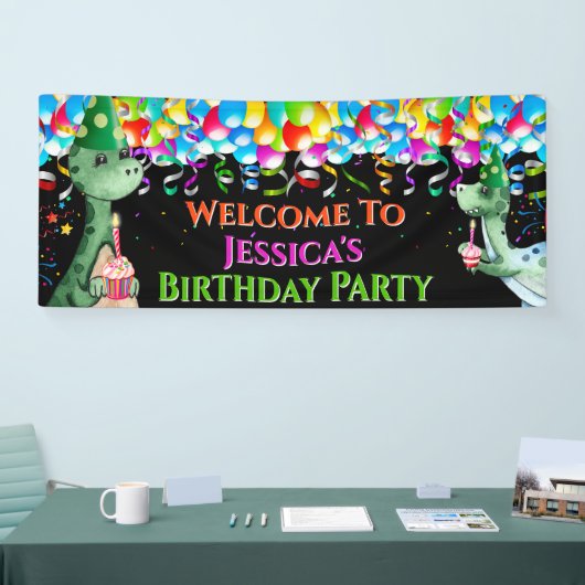 Dinosaur stroomlijnt ballonnen heldere kleurrijke  spandoek (Beurs)