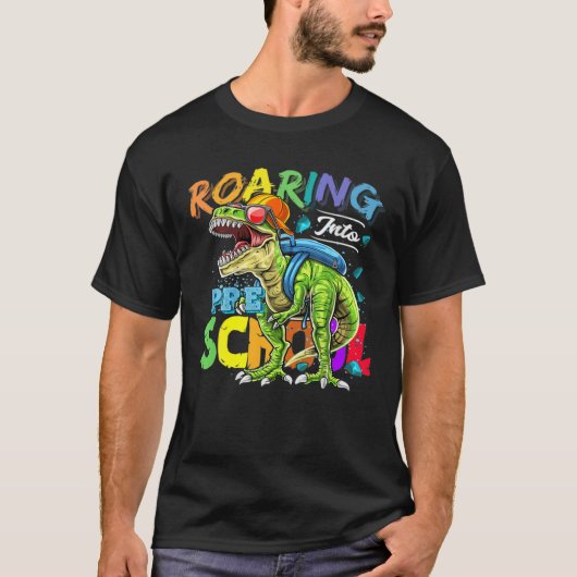 Dinosaur Student Roaring in Eerste Dag van de Pres T-shirt (Voorkant)